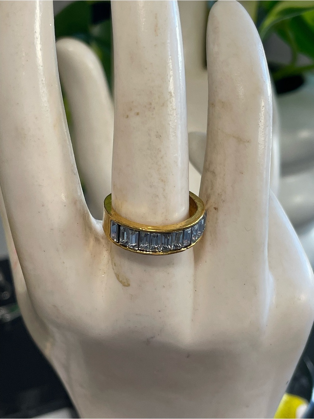 Gold Band Ring with Clear Baguette Stones - Women's Jewelry